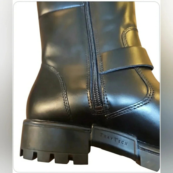 Retro 9 Biker Black Leather Moto Waterproof Lugsole Grunge Ankle Boot - Picture 9 of 9